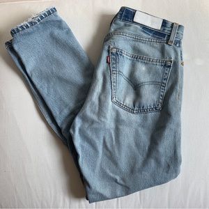 Re/done Levi’s distressed high rise ankle crop light wash
